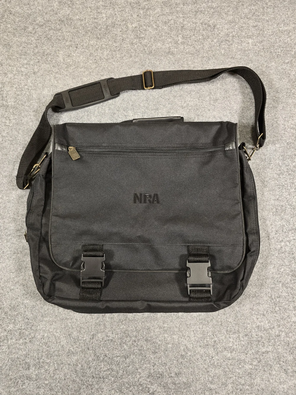 LEEDS Messenger Bag Black NRA Logo with Sturdy Adjustable Strap